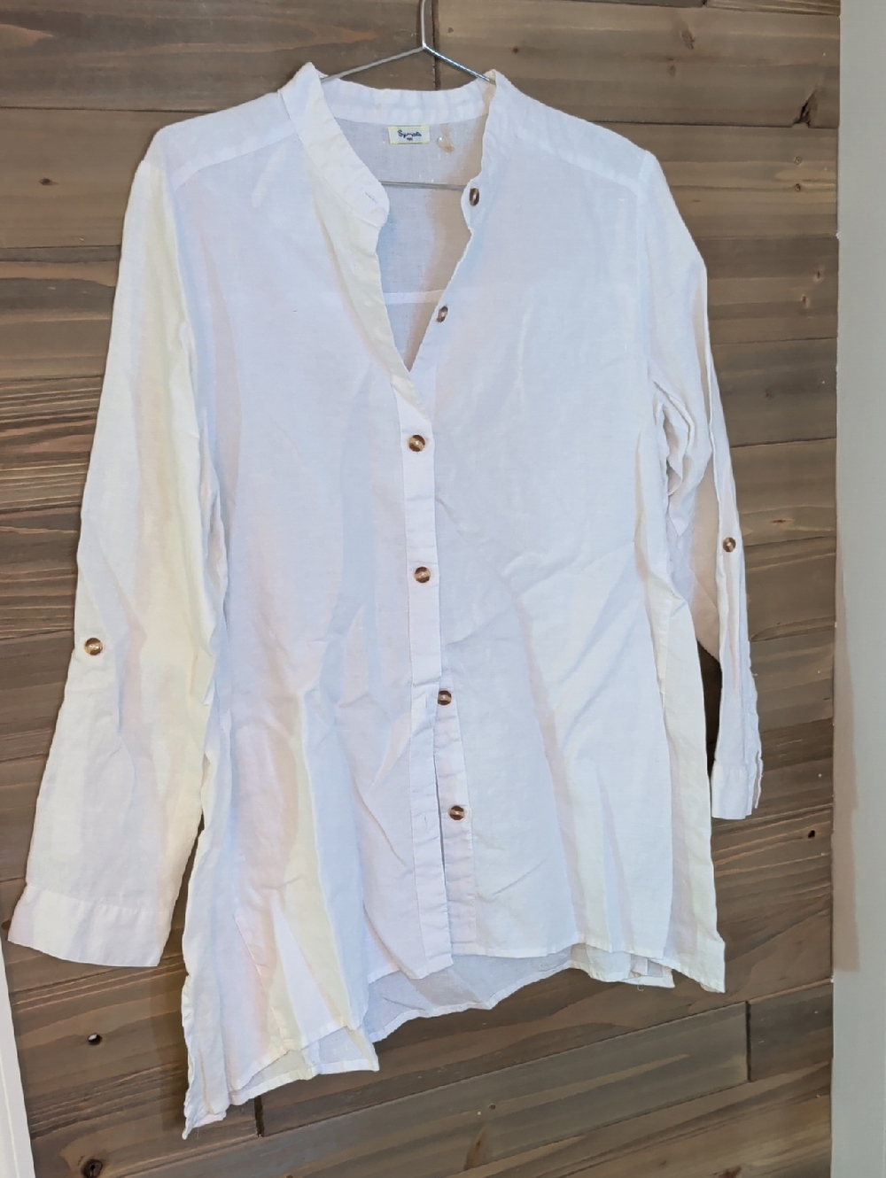 Symple NYC Men's White Casual Button-Down Shirt with Stand Collar